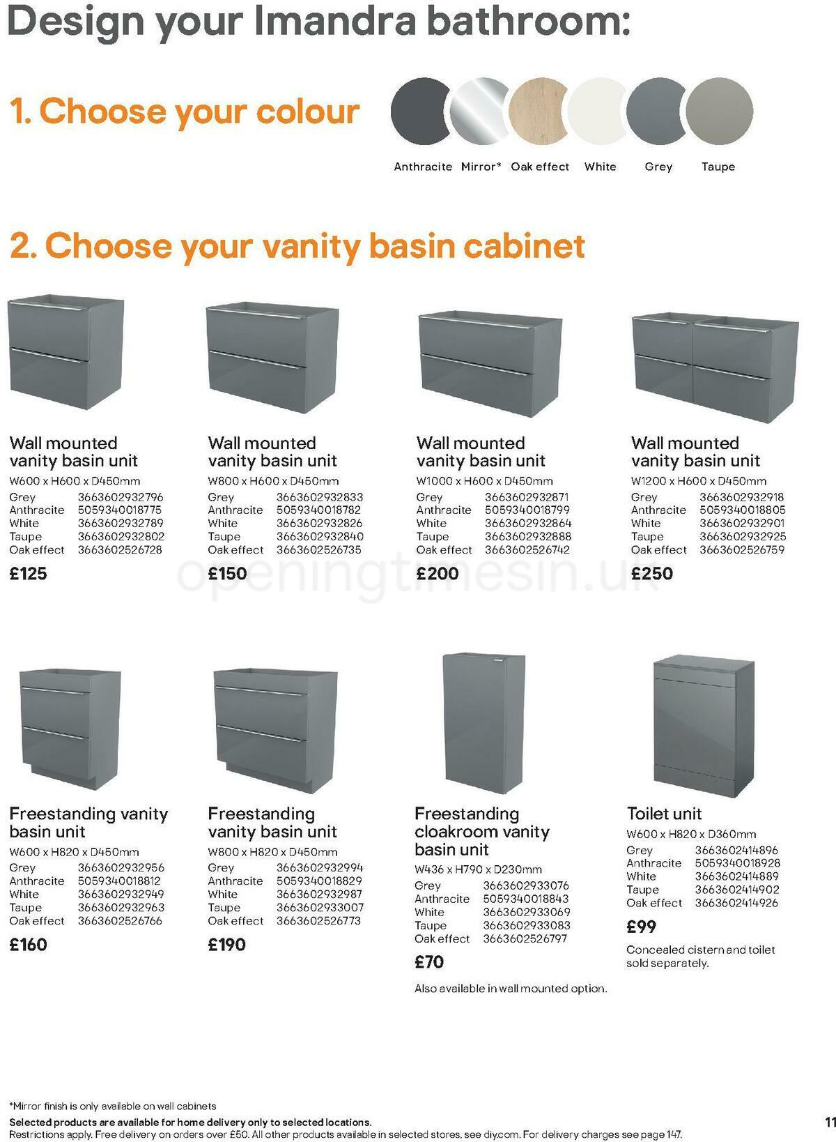 B&Q Bathroom Collections Offers from 1 November