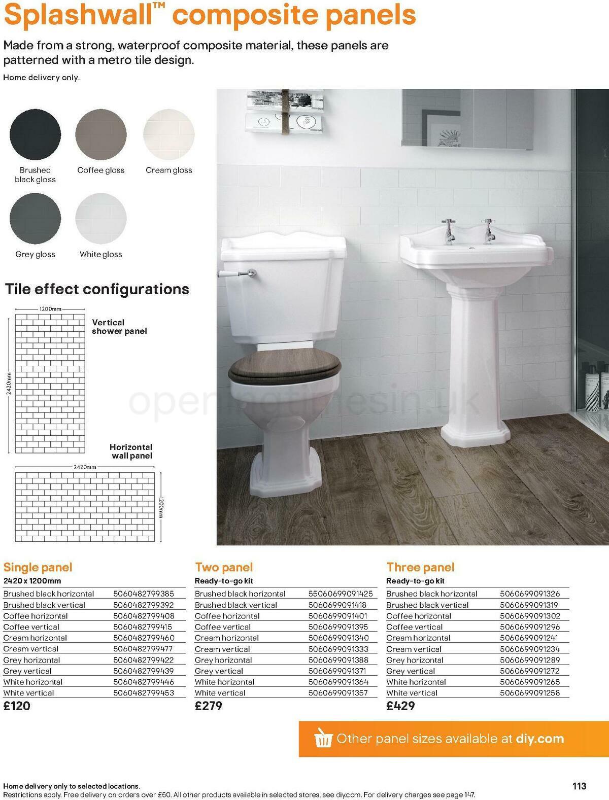 B&Q Bathroom Collections Offers from 1 November