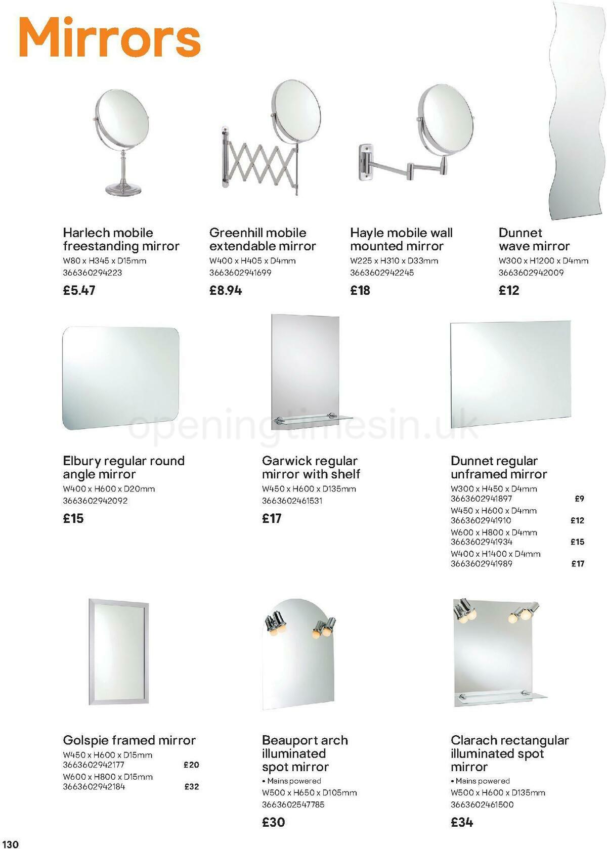 B&Q Bathroom Collections Offers from 1 November