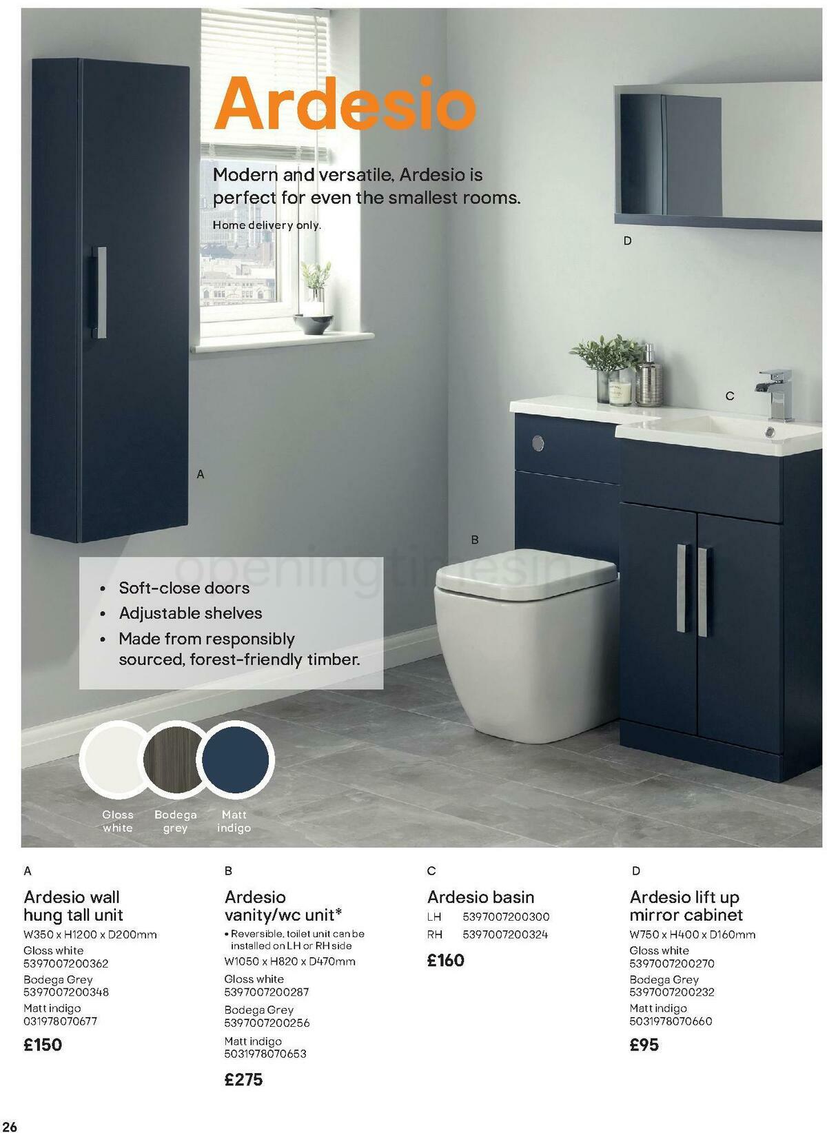 B&Q Bathroom Collections Offers from 1 November