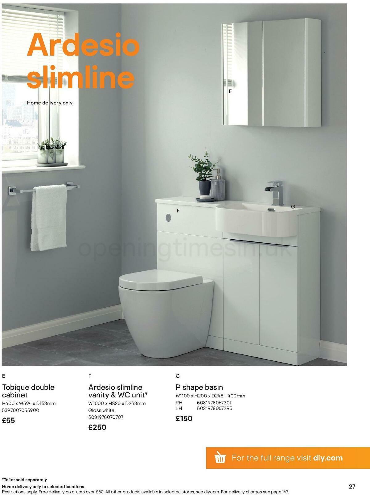 B&Q Bathroom Collections Offers from 1 November