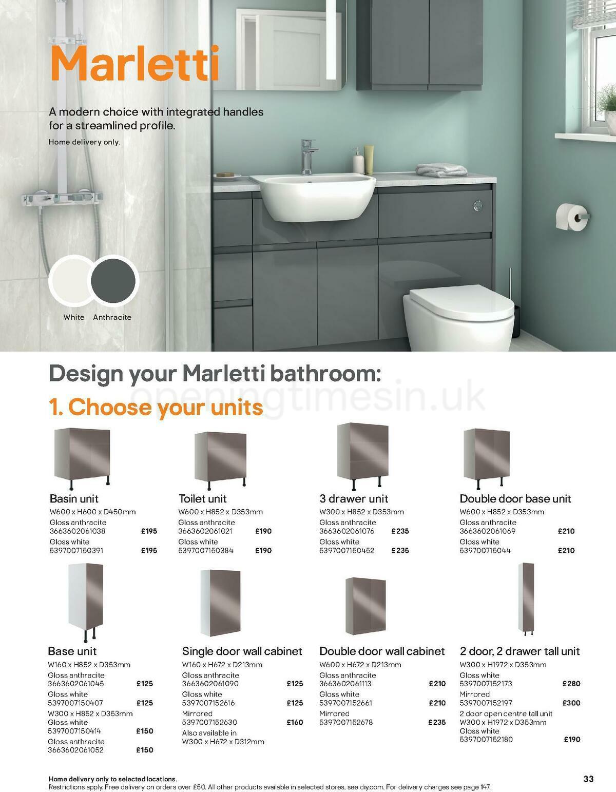 B&Q Bathroom Collections Offers from 1 November