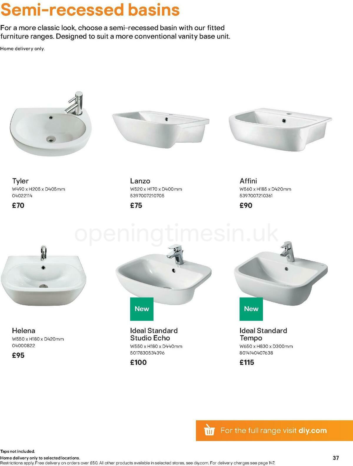 B&Q Bathroom Collections Offers from 1 November