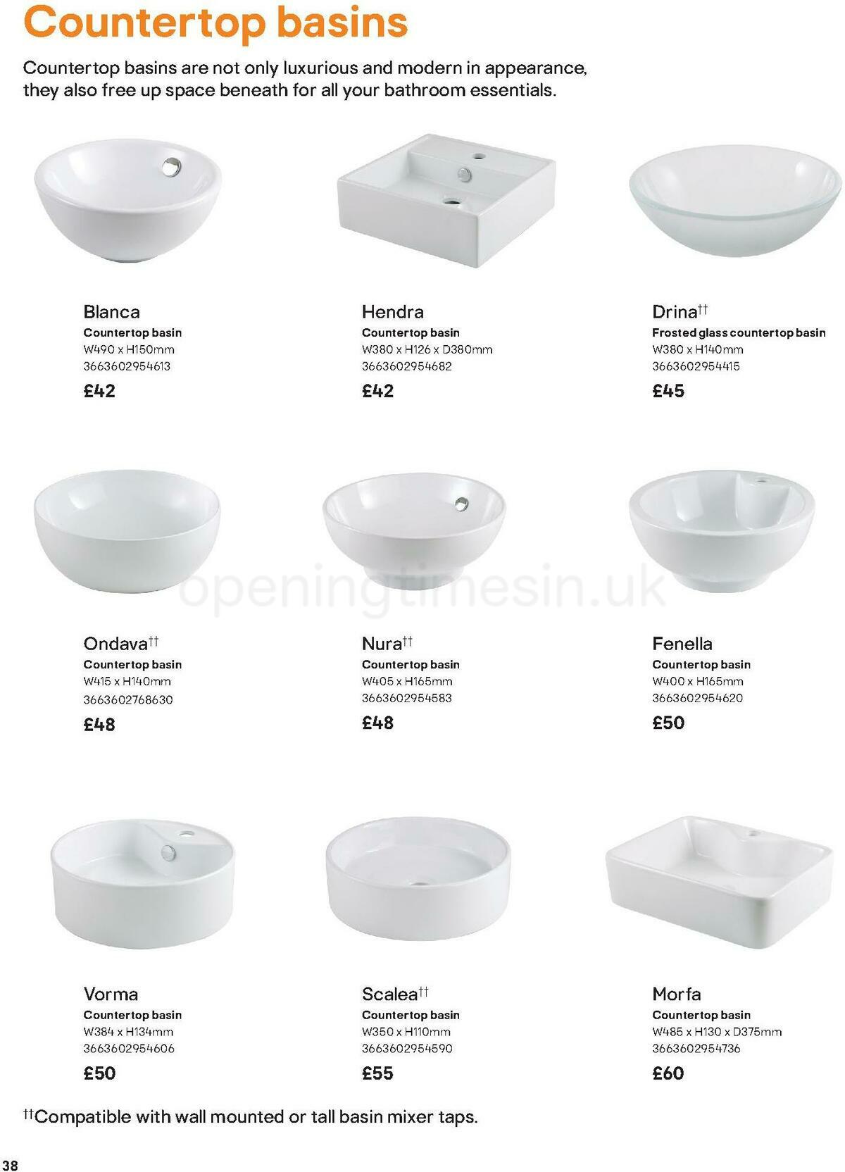 B&Q Bathroom Collections Offers from 1 November