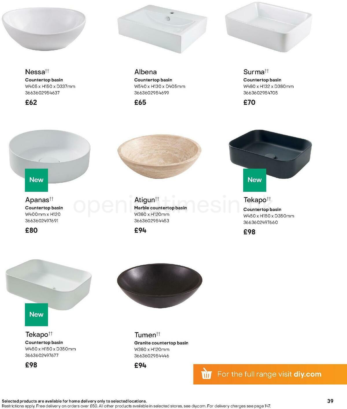 B&Q Bathroom Collections Offers from 1 November