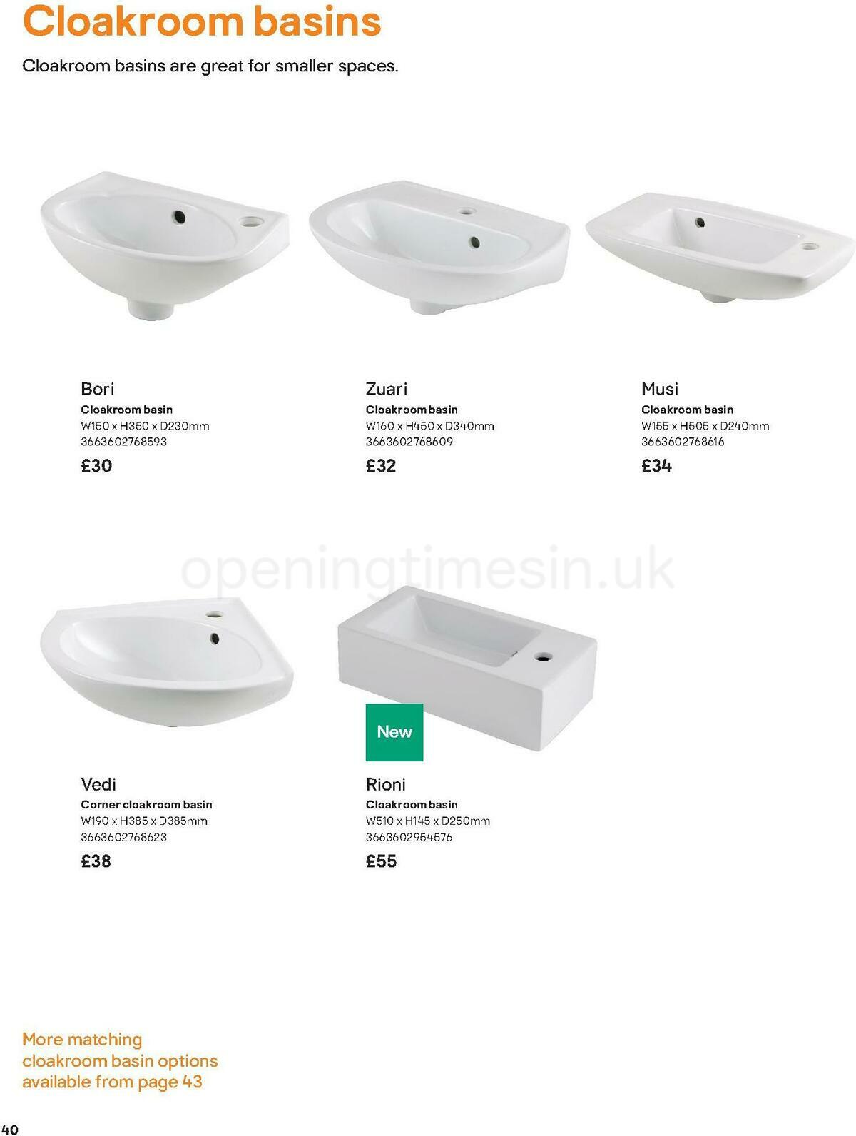 B&Q Bathroom Collections Offers from 1 November