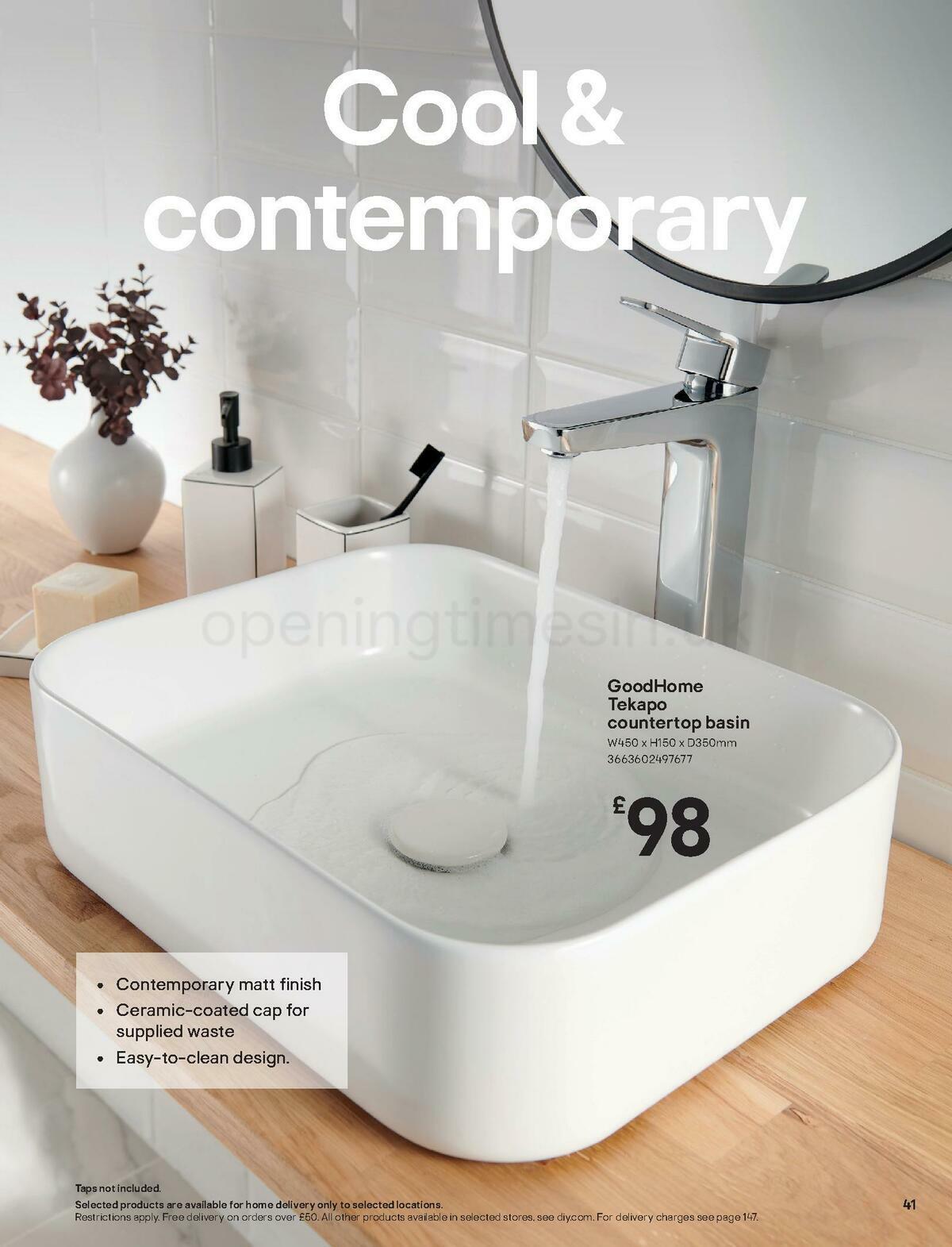 B&Q Bathroom Collections Offers from 1 November