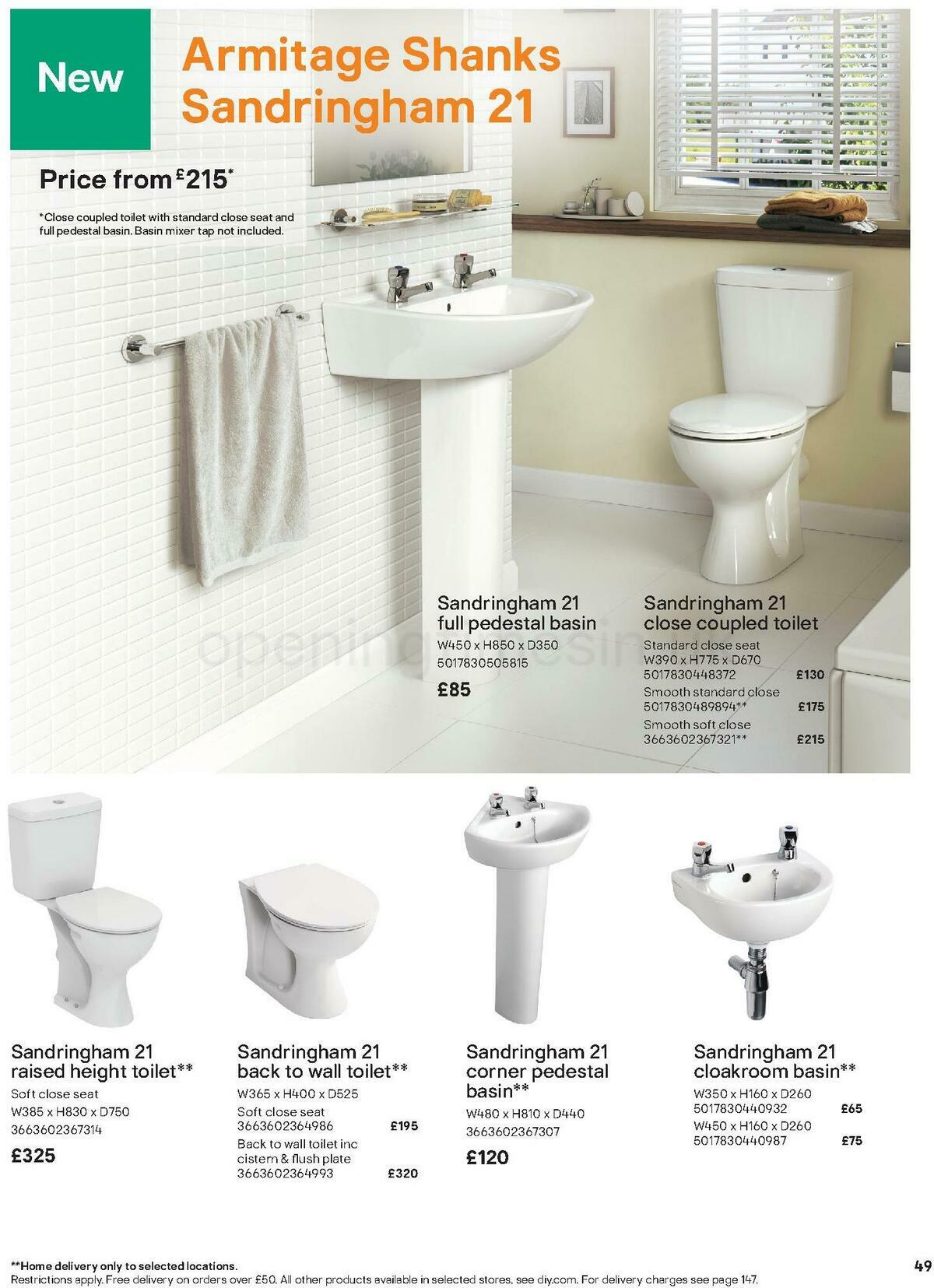 B&Q Bathroom Collections Offers from 1 November