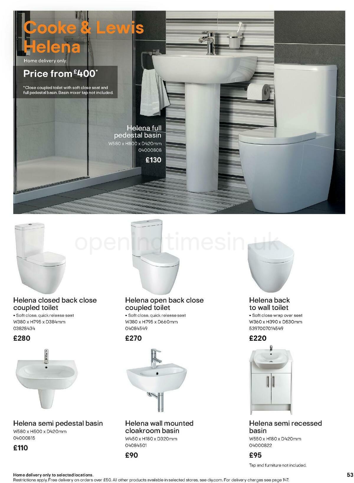 B&Q Bathroom Collections Offers from 1 November