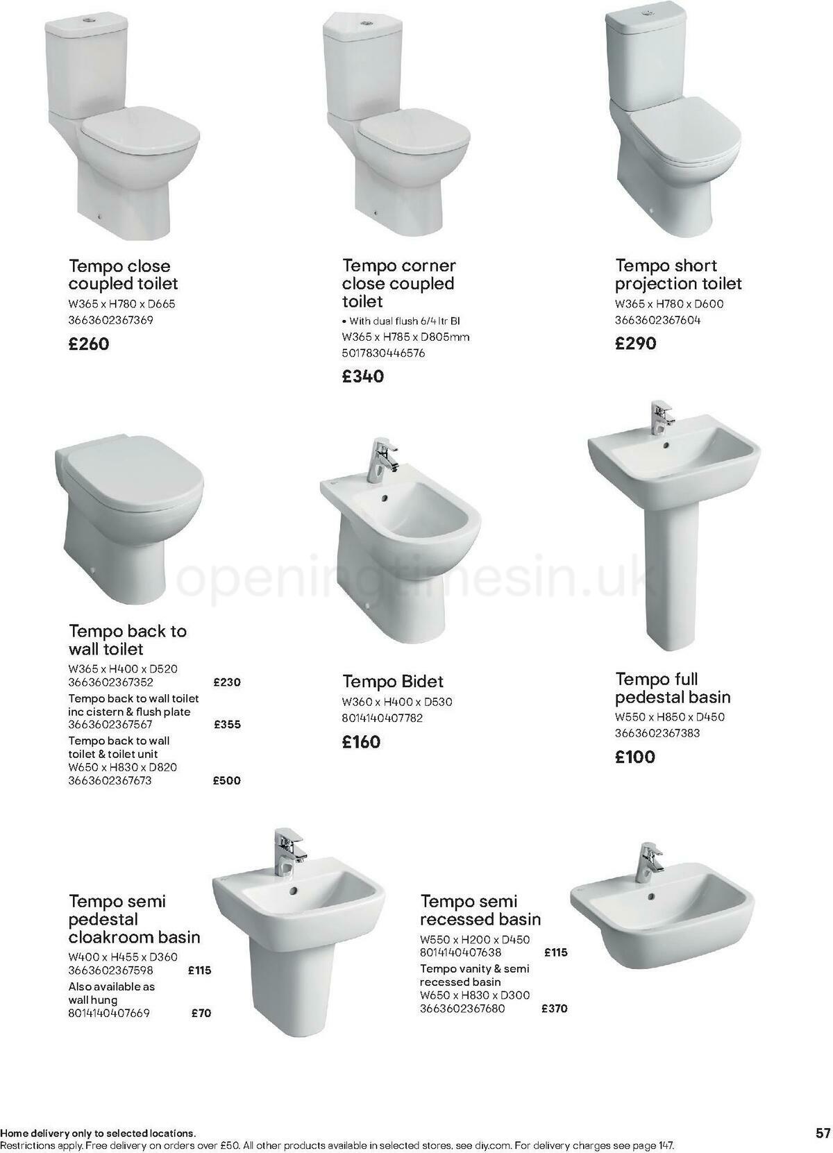 B&Q Bathroom Collections Offers from 1 November