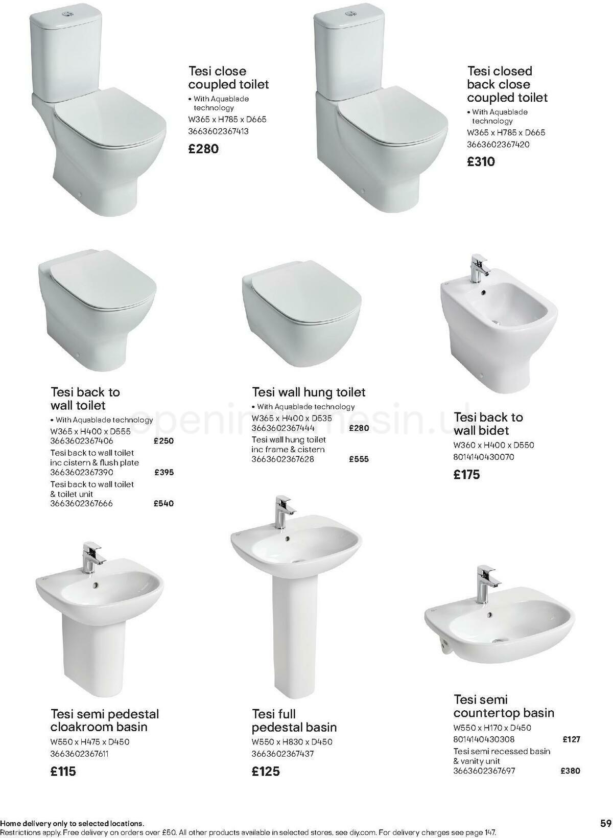 B&Q Bathroom Collections Offers from 1 November