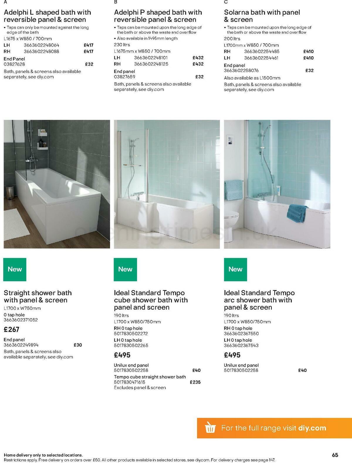 B&Q Bathroom Collections Offers from 1 November