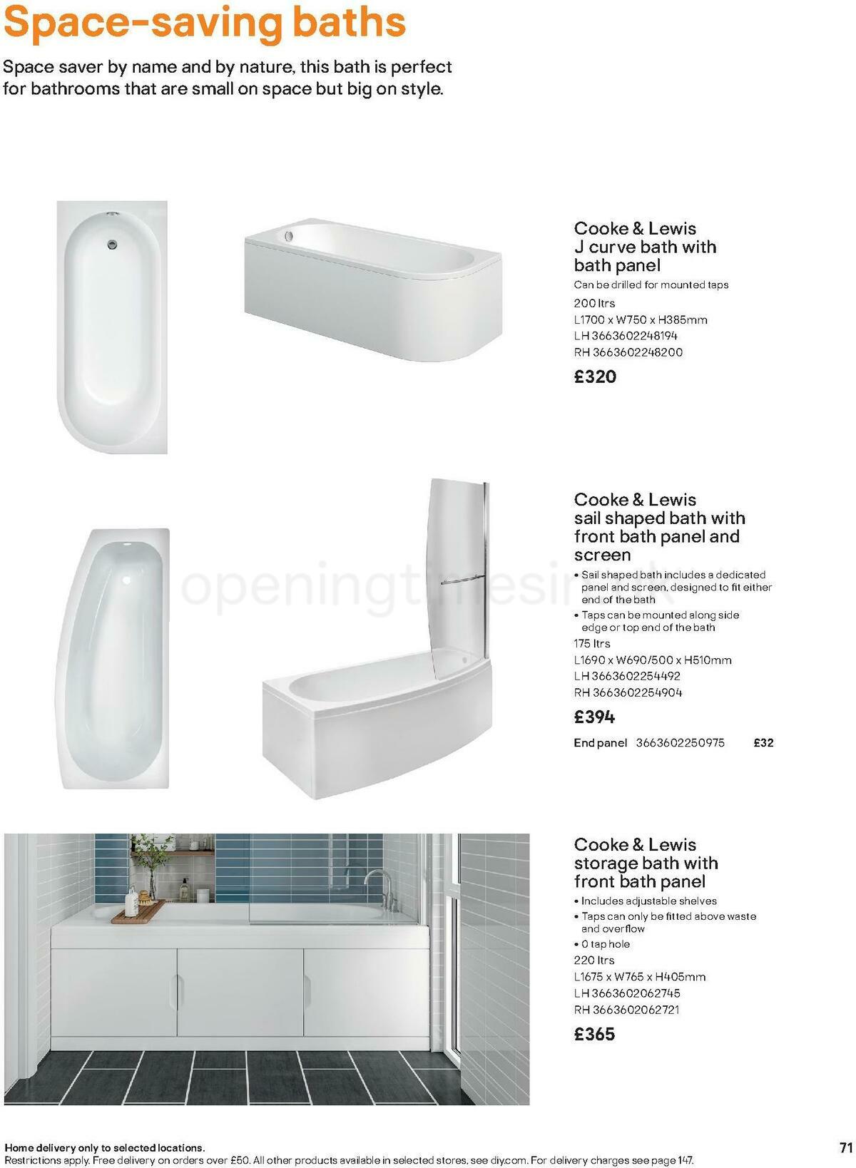 B&Q Bathroom Collections Offers from 1 November