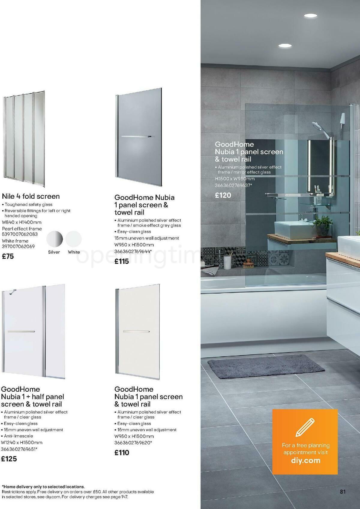 B&Q Bathroom Collections Offers from 1 November