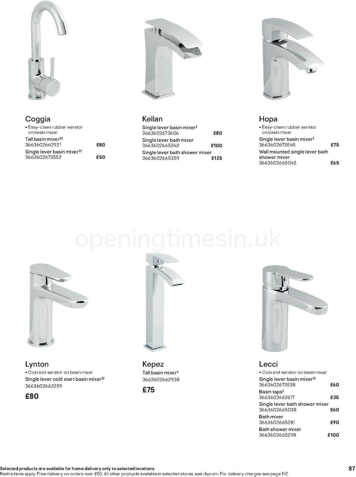 B&Q Bathroom Collections Offers from 1 November