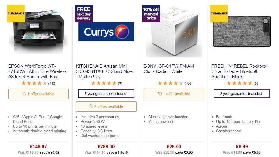 Currys Offers from 1 November